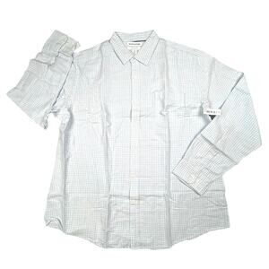 Amazon Essentials Men's XL Regular Fit White Blue Plaid Long Sleeve Button Shirt